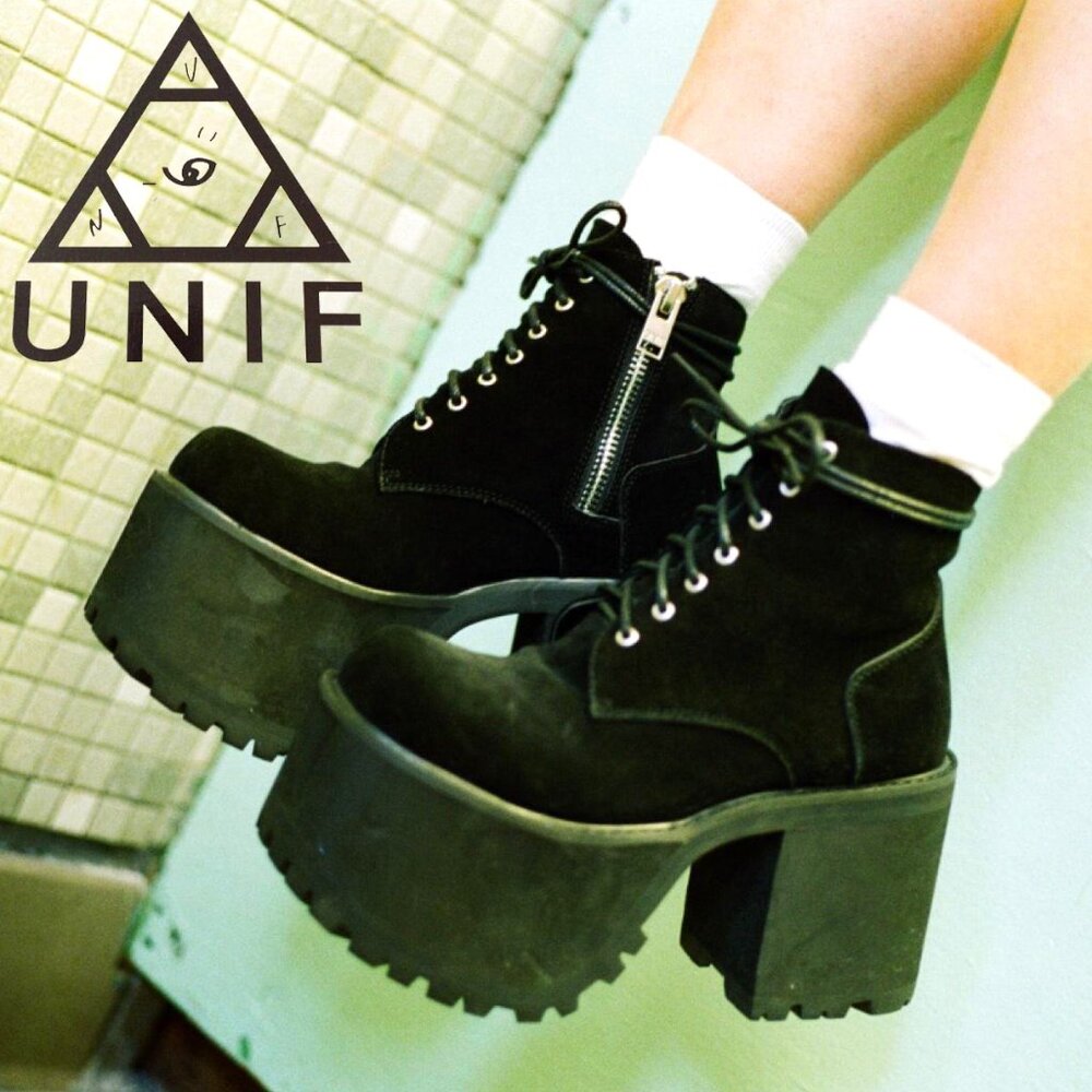 UNIF Black Suede Platform Ankle Boots